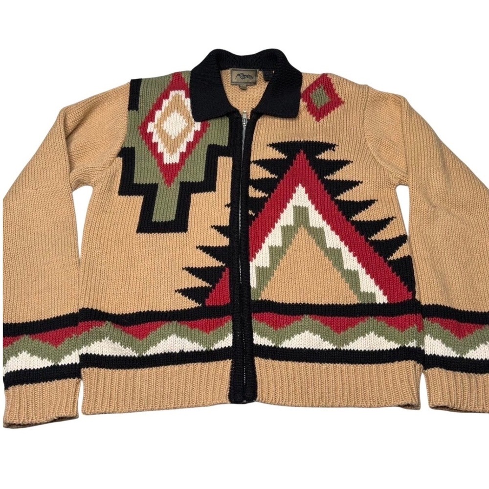 Roper Sweater Full Zip Women L Knit Aztec Cowgirl Southwestern Vintage 90s